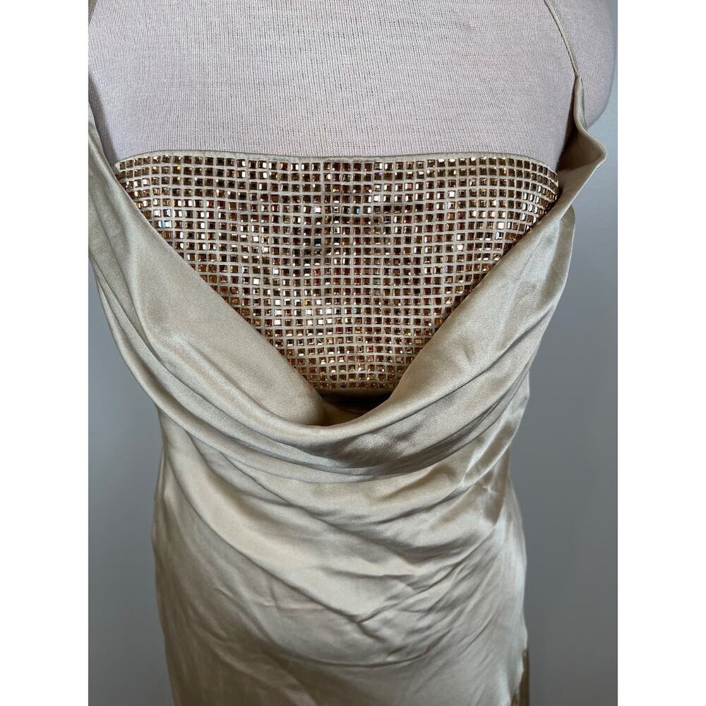 RETROFETE Emery Crystal Embellished Silk Nude Gold Maxi Dress Size Medium - Picture 5 of 11